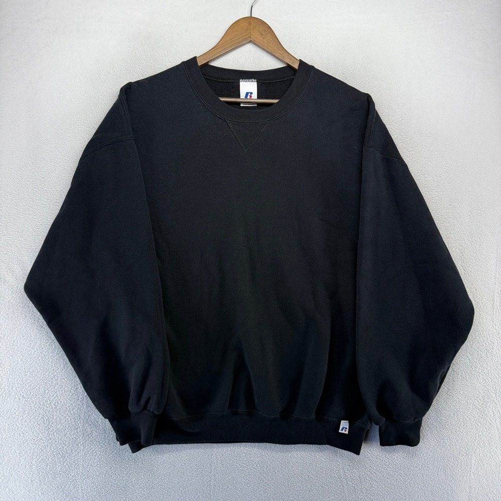 Vintage Russell Athletic Sweatshirt Mens XL Black Crewneck Blank Cotton y2k